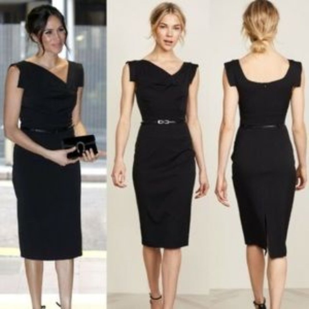 Black Halo Jackie O Sheath Dress Midi Asymmetrical